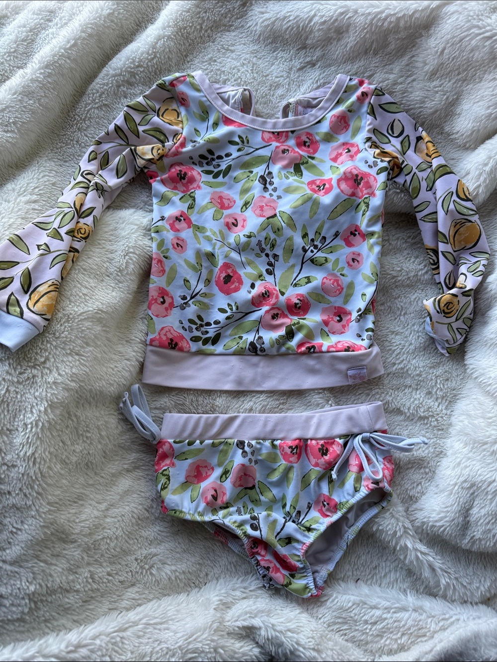 SweetHoney Girls Floral Long-Sleeve Rashguard Set - Pink, Green, Yellow